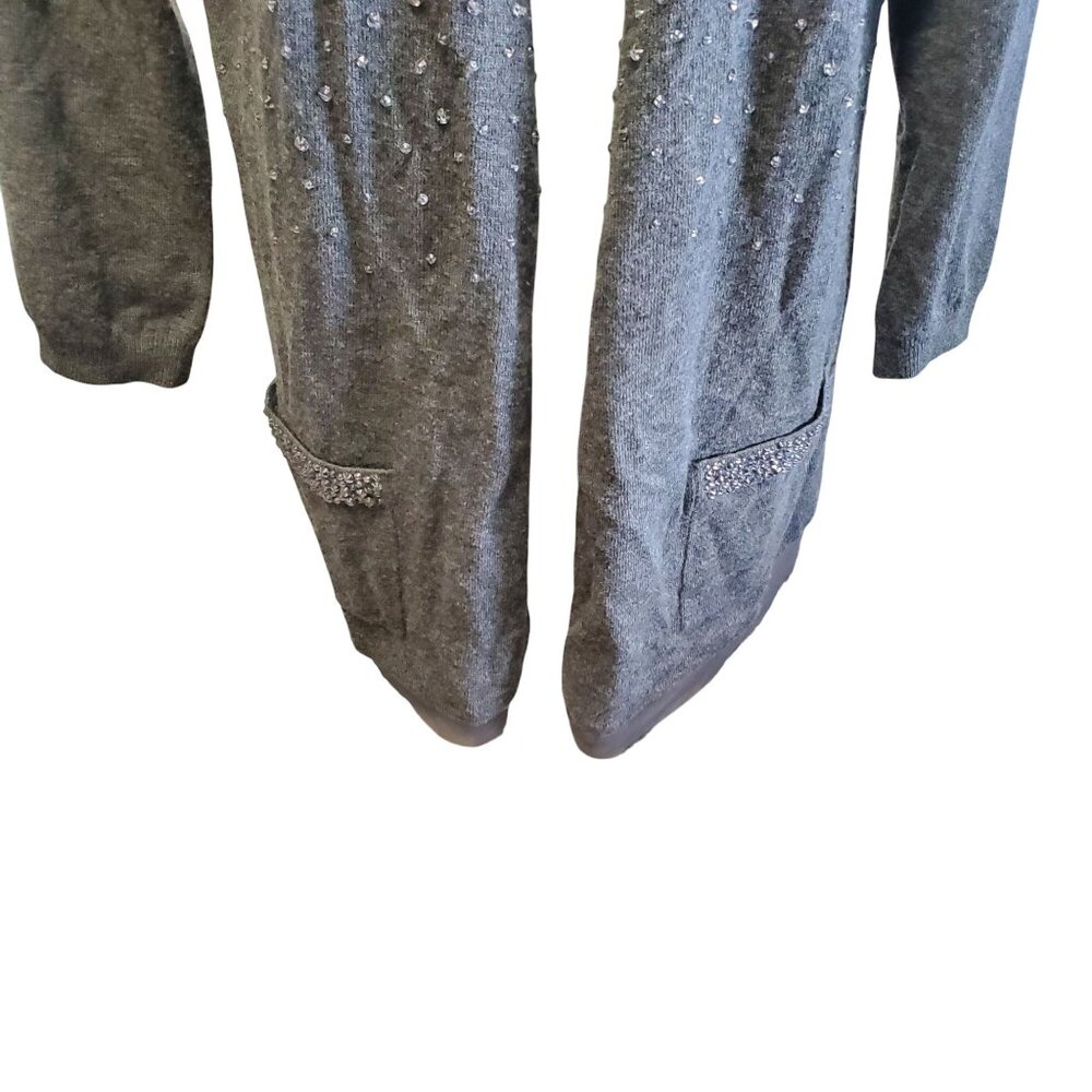 Halogen Xl Gray Jem Beaded Open-Front Cardigan Sw… - image 8